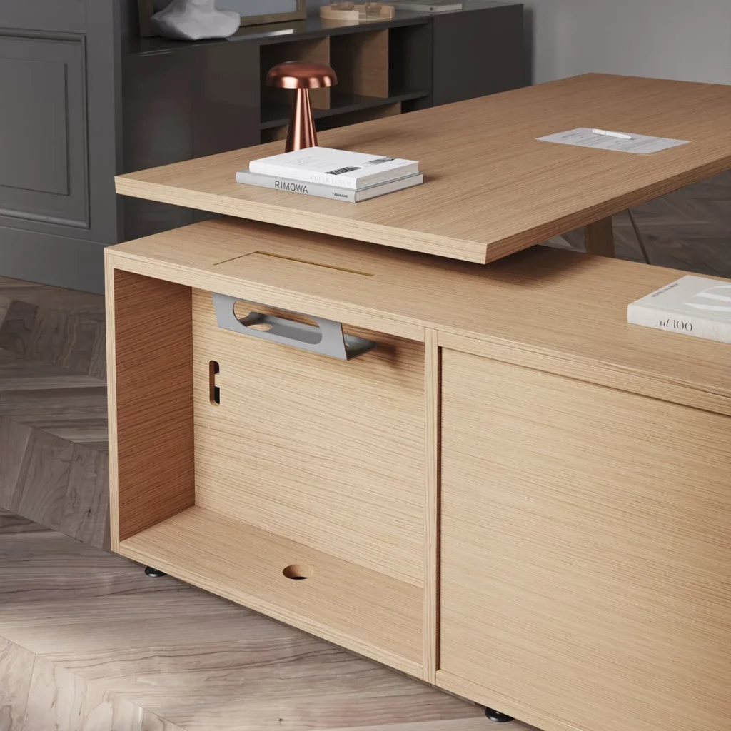 meuble de rangement bas en bois clair - mobilier de direction sur mesure