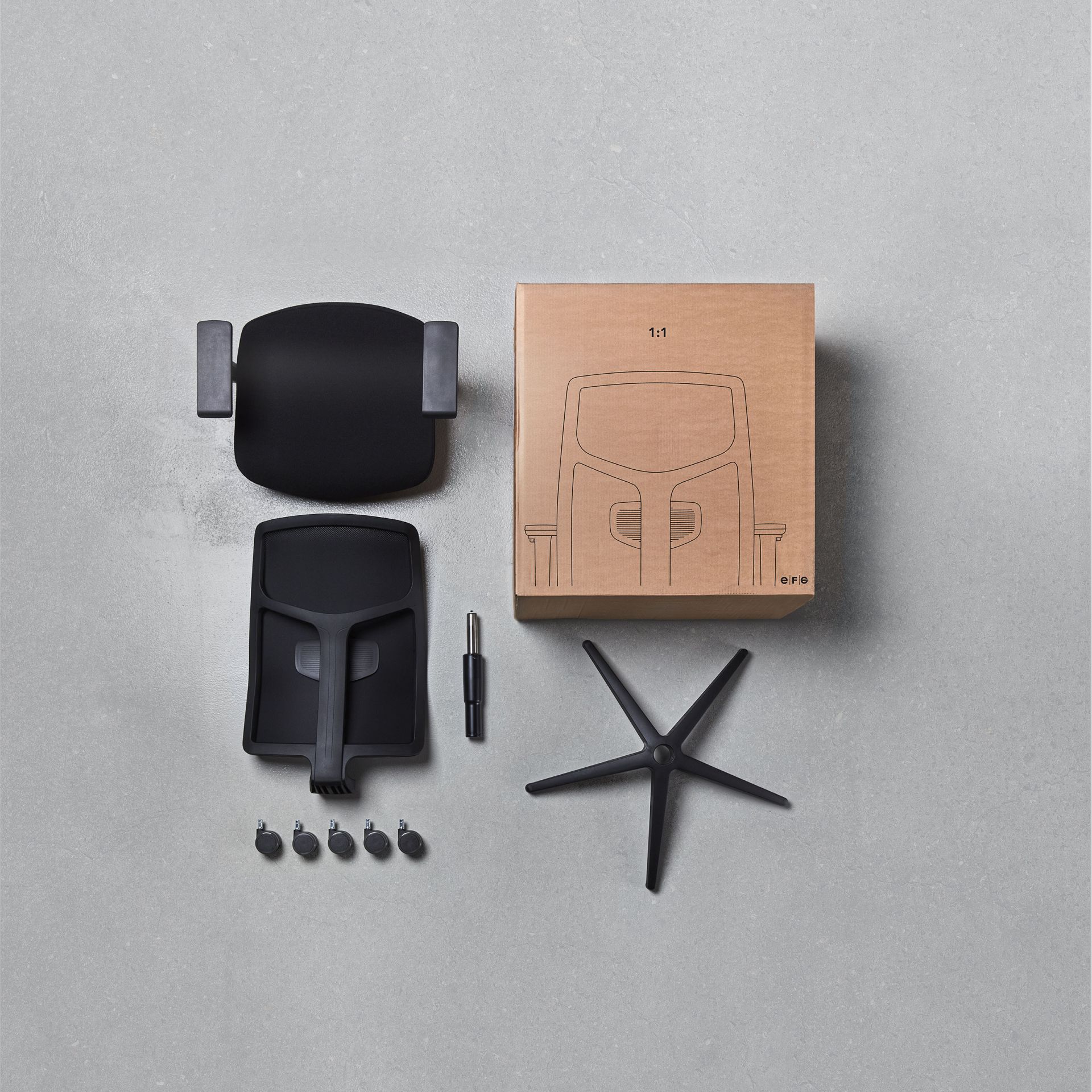 Composants du fauteuil professionnel personnalisable, livré démonté pour un impact carbone réduit